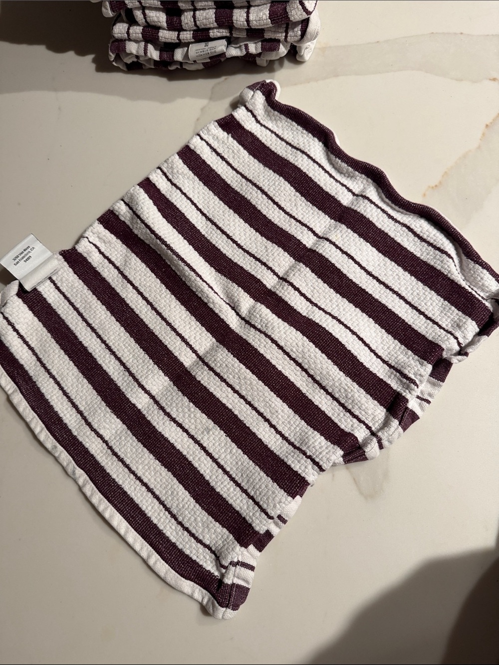 9 William Sonoma Striped Kitchen Towel Set - White & Burgundy - Picture 2 of 4